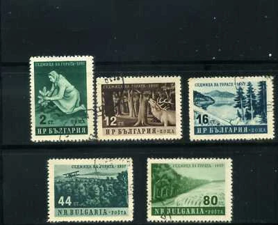 PLANE OVER FLOREST,- ISSUE NATURE-BILINGUAL LATIN BULGARIA {5} 1957 - Image 1 of 2