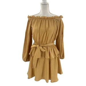 Mini Abito Petal & Pup NUOVO Callie Off The Shoulder Gauzy Ruffle Giallo Taglia XS - Foto 1 di 9