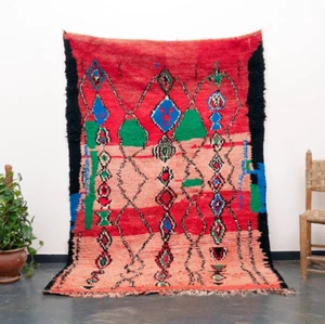 5x8 Vintage Handmade Wool Boujaad Red Area Rug Moroccan Living Room - Picture 1 of 10