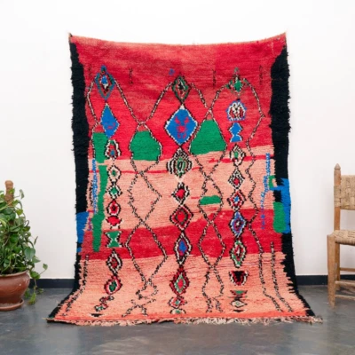 5x8 Vintage Handmade Wool Boujaad Red Area Rug Moroccan Living Room - Image 1 of 4