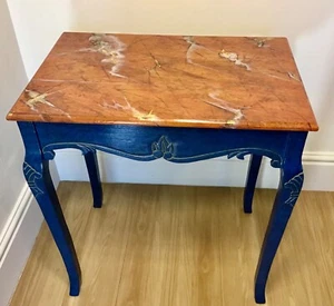Side Table handpainted burnt orange marble Artisan Original Design Hand-finished - Picture 1 of 15