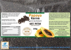 (€19,93/100g) Papaya Kerne, Papaya Seed, Papain, A-Ware. Spitzenqualität 150g - Bild 1 von 5