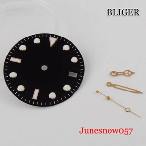 fit NH35 NH35A Movement Sterile Black Watch Dial 28.5mm Rose Gold Edge Date - Picture 1 of 9