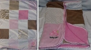 Baby Girl Pink Patchwork Patch Minky Dot Lovey Blanket Square Zebra Flower Brown - Picture 1 of 12
