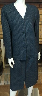 Traje Falda Diane Von Furstenberg Vintage Lana y Seda Azul Negro Rayas Talla 10 Foto 1 de 4