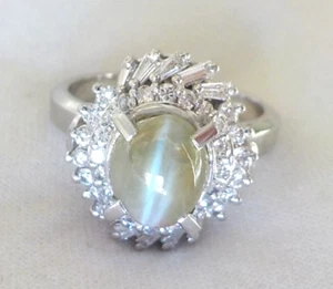 Platin 3,07ct Katzenauge Chrysoberyll 0,54ct Diamant Halo Ring - 9,53 gm, Größe 6,25 - Bild 1 von 11