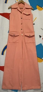 Vintage 70s Romper Bell Bottom Jumpsuit Wide Leg Disco Hippie Peach Mod 60s - Picture 1 of 20