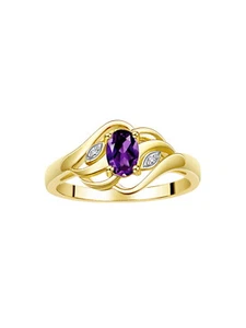 RYLOS Ring with Birthstone & Diamonds in Yellow Gold Plated Silver, Sizes 5-10 - Picture 1 of 31