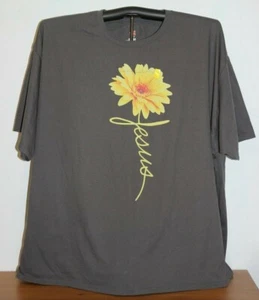 Jesus- Daisy Flower with the word Jesus written into stem T-Shirt Gray 4XL - Picture 1 of 5