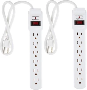 AmazonBasics 6-Outlet Surge Protector Power Strip 2-Pack White - 1601- (C232) - Picture 1 of 9