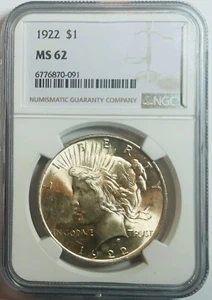 1922 Peace Silver Dollar - NGC MS62 -Great Luster - No Reserve - Picture 1 of 2