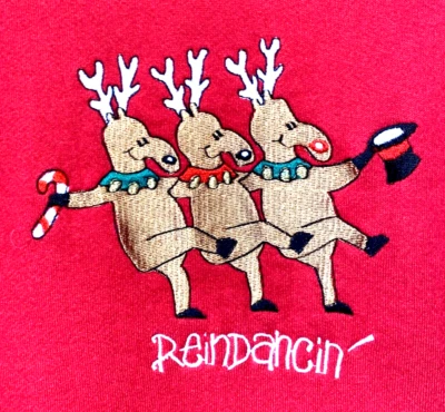Christmas Sweater Sweatshirt Deer Reindancin' LARGE Red USA Holiday 90s VTG - Image 1 of 4