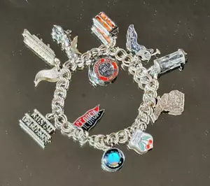 ๐ข Vintage Sterling Silver Souvenir Charm Bracelet- Mackinac Island Boat-Florida - Picture 1 of 15