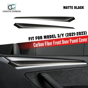 2pcs Carbon Fiber Front Door Panel Trim Cover Fit For Tesla Model 3/Y 2021-2023 - Imagen 1 de 9