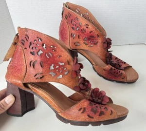 L’Artiste by Spring Step Marieloves Leather Floral Flower Block Heel Sandal Shoe - Picture 1 of 13