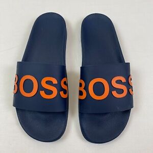 Hugo Boss mens Slides 12 NAVY orange Logo Printed Sandals Casual slip on 45