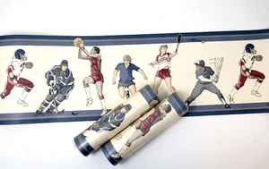 Wallpaper Border Sports Theme Football Baseball Basketball Hockey Tennis VTG 15y - Picture 1 of 6