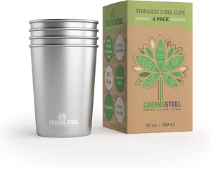 Stainless Steel Cups 10 Oz Tumbler (4 Pack) - Premium Metal Drinking Glasses | S - Picture 1 of 12