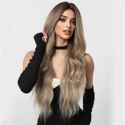 Peluca Cabeza Completa Marrón Medio Peluca Natural Esponjosa Gradiente Cabello Largo Rizado Foto 1 de 4