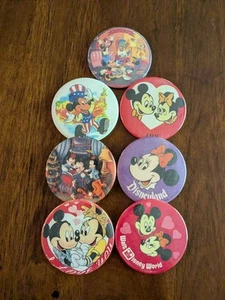 VTG Lot 7 Buttons Pinback '80s 3" Disney Characters Mickey And Minnie P49 - Picture 1 of 6