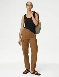 Marks & Spencer Womens Orange Cotton Cargo Trousers - M&S - Picture 1 of 12