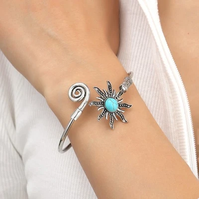 Women's Retro Sunflower Synthetic Turquoise Zinc Alloy Adjustable Bracelet - Image 1 of 4