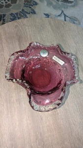 Vintage Gorgeous Heavy Early Rossi Cranberry Glass 9" Mint Original Tag - Picture 1 of 12