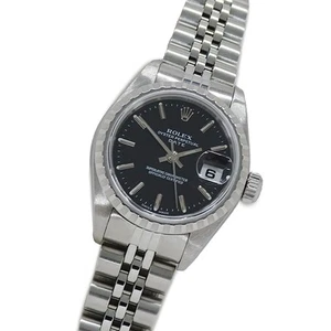 ROLEX 69240 Oyster Perpetual Date Black Dial SS Automatic Ladies Used From Japan - Picture 1 of 10