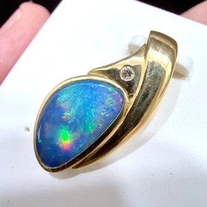 14K Gelbgold Boulder Opal Doublet Anhänger mit 0,03 ct Diamant 2,5 Gramm - Bild 1 von 17