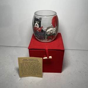 Candelabro de luz de té pintado a mano TOTALMENTE por gatos escena de Navidad - Imagen 1 de 4