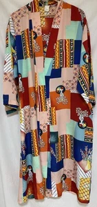 Josie Natori Geometric Floral Retro Boho Short Long Sleeve Kimono Robe - Large - Picture 1 of 24