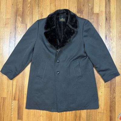 Vintage 60s Zero King Overcoat Mens 44 Fur Lined Travelling Salesman USA Brown - Image 1 of 4