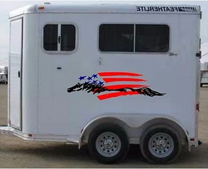 American Flag & Horse Trailer Enclosed Trailer Graphic Decal 18x62 Set of 2 - Foto 1 di 1