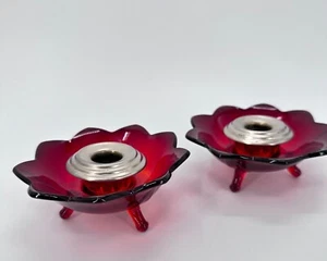 Portacandele e inserti vintage Fenton rosso rubino amberina vetro loto HTF - Foto 1 di 9