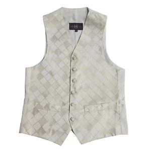 Heirloom Cream Argyle 2 Pocket Wedding Formal Waistcoat Men's XL 46'' - Picture 1 of 4