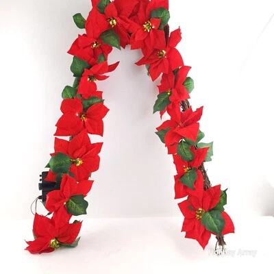 Bethlehem Lights 6' Poinsettia Garland with Burst Lighting Holiday Home Decor - Image 1 of 4
