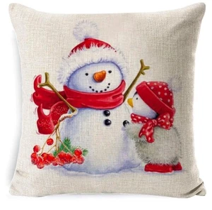 Copricuscino Invernale Pupazzo di Neve 20x20, Federa Decorativa Natalizia con Cerniera - Foto 1 di 2