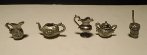 Pewter Household Items Teapot Butter Churn Kettle Pitchers Lot of 5 - Picture 1 of 5