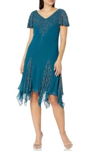 J Kara Women's Dress Beaded Dress Flutter Sleeves Hanky Hem Size 12P NWT - Picture 1 of 2