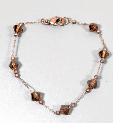 Western Boho Amber Color Brown Glass Station Bead Copper Chain Bracelet 6.5 in - Image 1 of 4