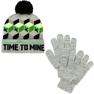 Minecraft Knit Cuff Hat with Pom and Gloves Youth Winter Set - Picture 1 of 3