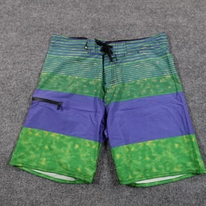 Volcom Board Shorts Men 38 Green Blue Stripe Swim Surf Stretch Swim Cargo 13560 - Picture 1 of 9