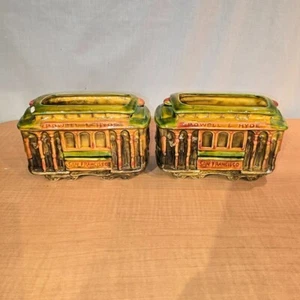 TWO - Vintage 1970s Glazed Trolley Ceramic Planter San Francisco CA Cable Car - Picture 1 of 10