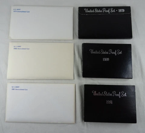 1979-1981 US Mint Proof Uncirculated Sets PD & S Susan B Anthony Dollar 55 Coins Cover