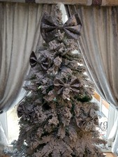 Christmas Tree Bows. Silver. Crushed Velvet. Glitter.