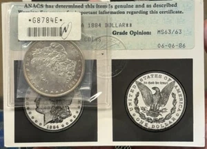 1884 Silver Morgan Dollar ANACS Photo Grade Vintage Card Archie’s Coins MS63/63 - Picture 1 of 10