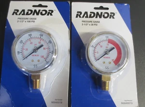 Radnor 2 1/2" X 30 PSI & 100 PSI Brass Replacement Regulator Gauge Set - 2 pc - Picture 1 of 3