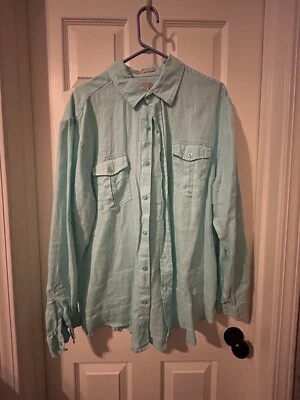 Bruno New York Linen Shirt Adult XL Cyan Aqua Blue Long Sleeve Button Up Shirt - Image 1 of 4