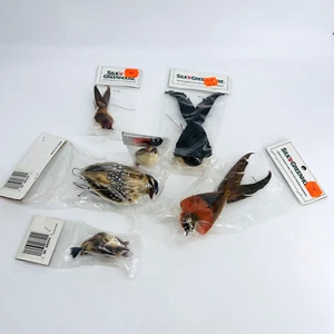 LOT OF 6 VTG SILK GREENHOUSE PARTY SUPPLIES FEATHERED ARTIFICIAL BIRD ORNAMENTS - Picture 1 of 10