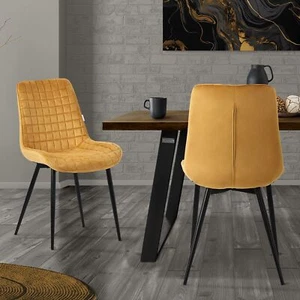 Juego 2x sillas de comedor tapizado amarillo mostaza diseño ergonómico moderno - Imagen 1 de 7